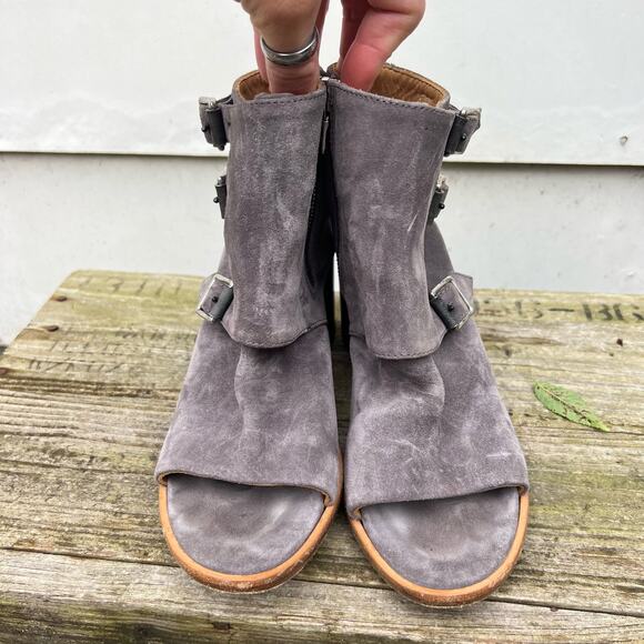 Rag & Bone Marta Suede Gray Block Heel Leather Shoe Booties 37 1/2 Women's 7.5 - Picture 3 of 8